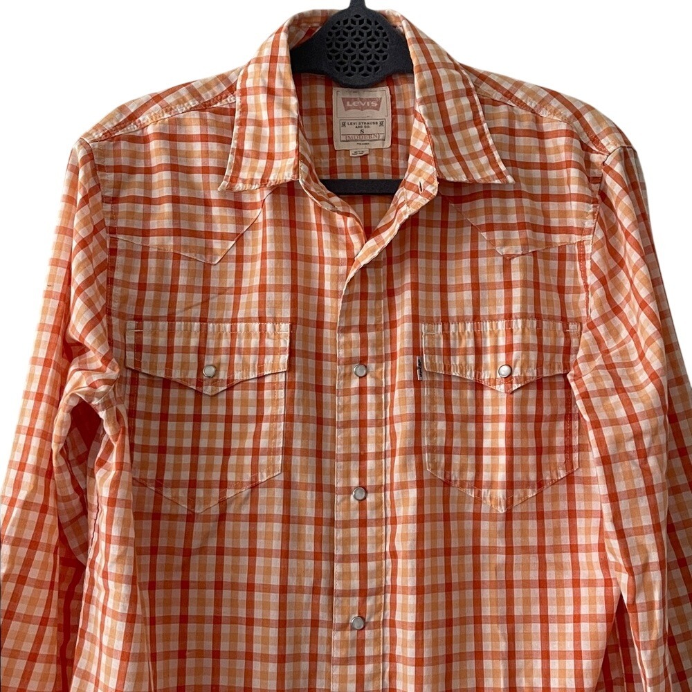 Levi's Orange and White Plaid Button-Up Shirt
